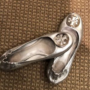 Silver Tory Burch Reva Flats